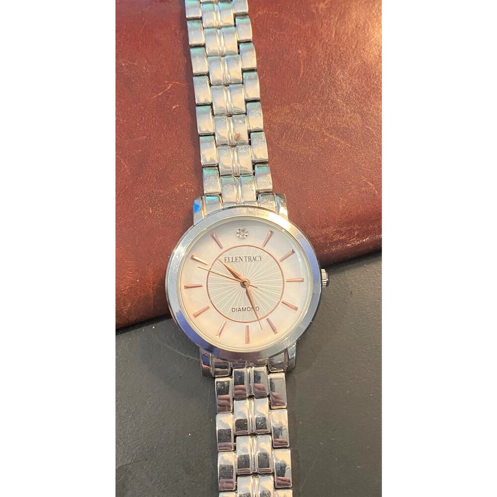 Women's 35mm Silver Tone Ellen Tracy Diamond Watch, Mop Face